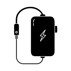 Black and white illustration of power bank charger with cable connected
