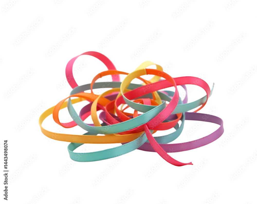 Poster vibrant and playful, a collection of multicolored curled ribbons create a joyful and celebratory atm