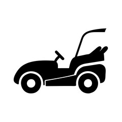 Stylized black silhouette of a golf cart or utility vehicle on white