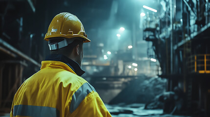 Industrial Worker in Hard Hat and Safety Jacket
