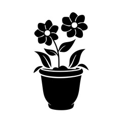 Simple Black and White Image of Two Flowers in a Pot