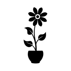 Elegant Black and White Silhouette of a Flower in a Potted Plant