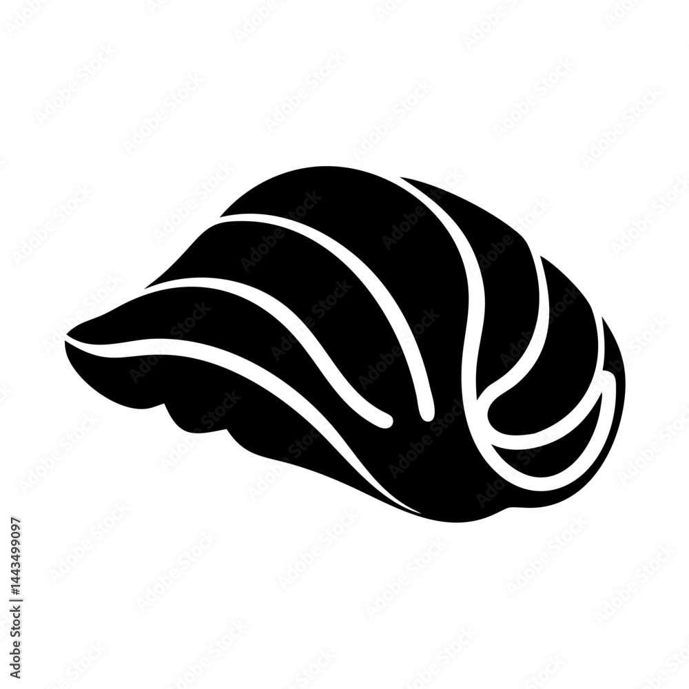 Poster abstract black and white shelllike form with flowing lines and curved shapes