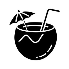Icon of a refreshing coconut drink with umbrella and straw