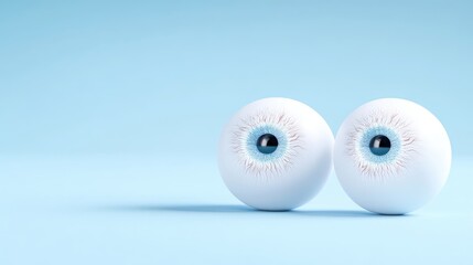 Two realistic eyes on a light blue background.  Detailed anatomical model of human eyeballs