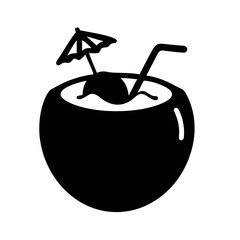 Simple Silhouette of a Tropical Coconut Drink with Umbrella and Straw