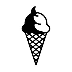 Black and white ice cream cone illustration with a delicious treat