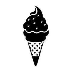 Simple ice cream cone with two scoops and waffle cone in black and white
