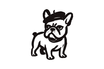 French bulldog in beret — minimalist black ink sketch style