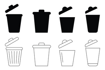 Trash line icon set vector on white background. an, bin, garbage can, waste container, recycling bin icon set vector