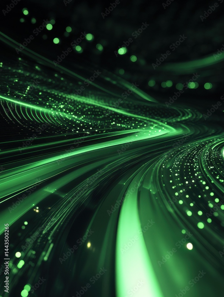 Poster 3d abstract background featuring green tech layers against a dark backdrop enhanced with glowing cir