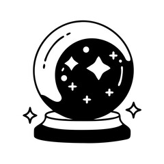 Simple Black and White Line Art Illustration of a Magical Crystal Ball