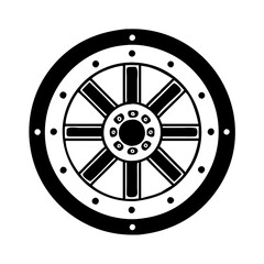 Obraz premium Stylized black and white wheel design with intricate spoke pattern and circle accents