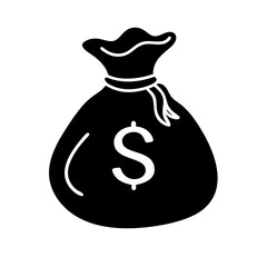 A black silhouette of a money bag with a dollar sign symbol
