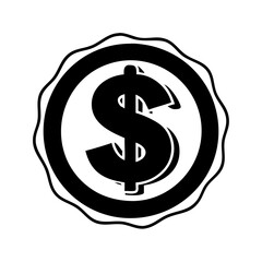 Simple stylized dollar sign icon inside of a textured circle border