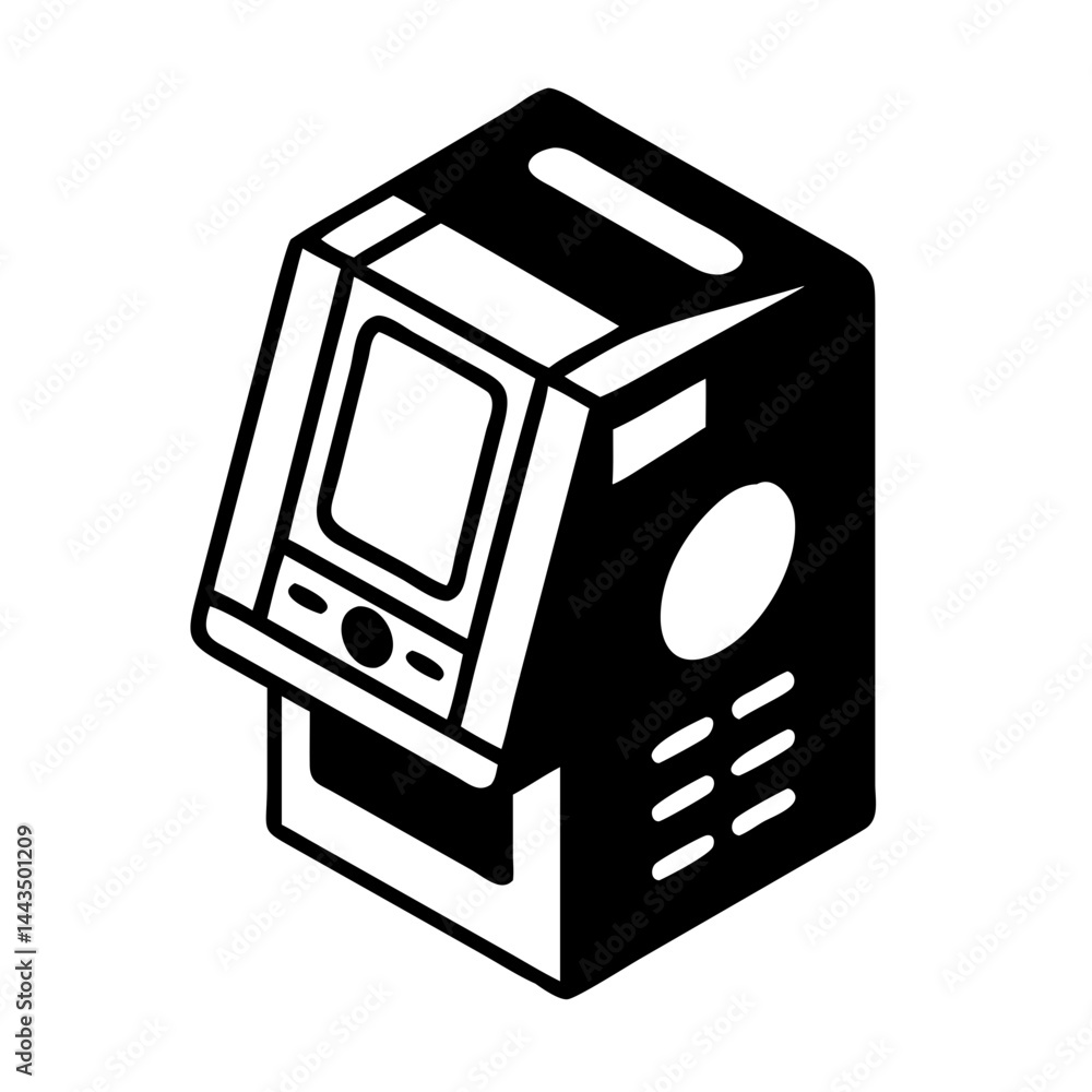 Poster stylized automated teller machine or atm with simple black and white design