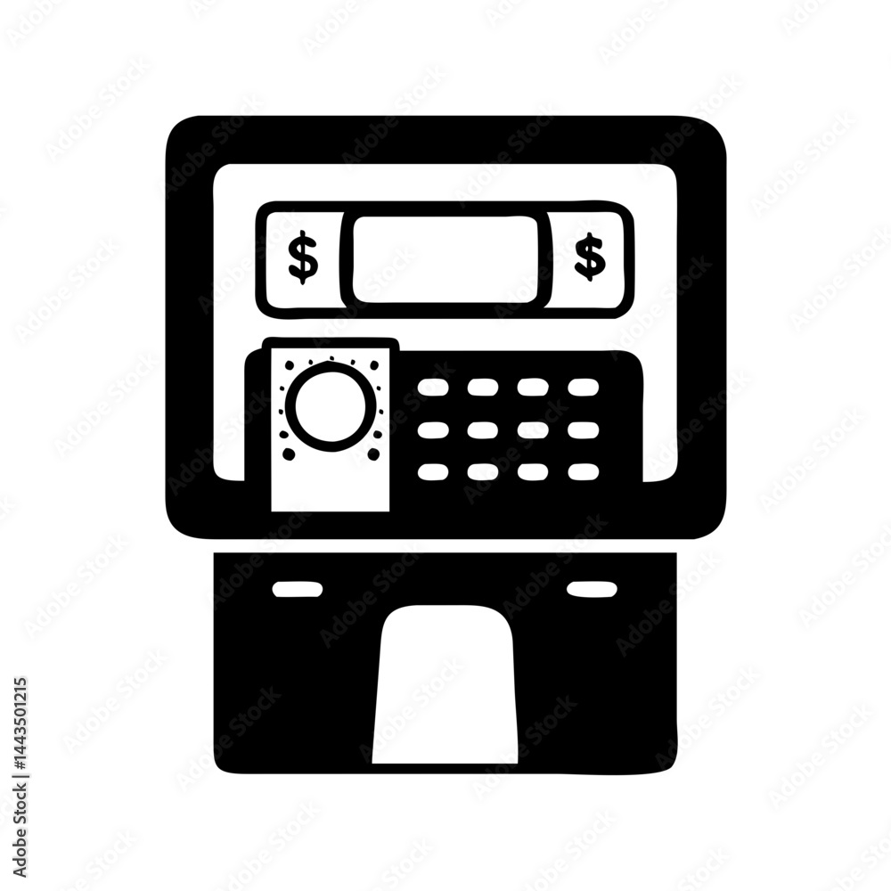 Poster monochrome depiction of an automated teller machine or atm system