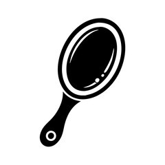 Stylized black and white illustration of a hand mirror with oval shape © Mahmudul
