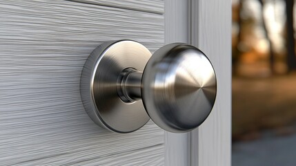 Modern door handle on a light gray wood door