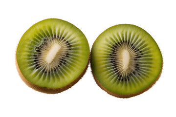 Fototapeta premium Vibrant Kiwi Slices, A Close-Up of Freshness and Texture, showcasing the Juicy Interior and the Tiny Black Seeds on a Plain Background, Revealing Nature's Detail
