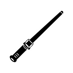 A stylized black and white image depicts a wizard's or magician's wand