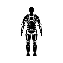 Full body armor suit silhouette facing away from the viewer isolated