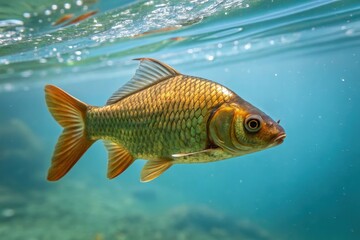Fototapeta premium Crucian Fish Swimming Gracefully in Clear Water Habitat Generative AI