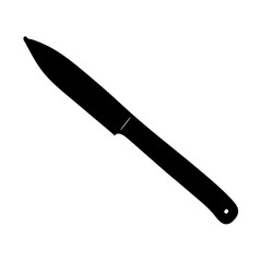 Sharp black knife silhouette with a pointed blade on a white background