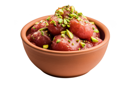 Gulab jamun dessert in bowl on transparent background