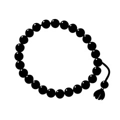 Black Prayer Beads or Tasbih in Simple Silhouette, Isolated on White