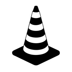 Monochrome illustration of a traffic cone with white stripes for safety