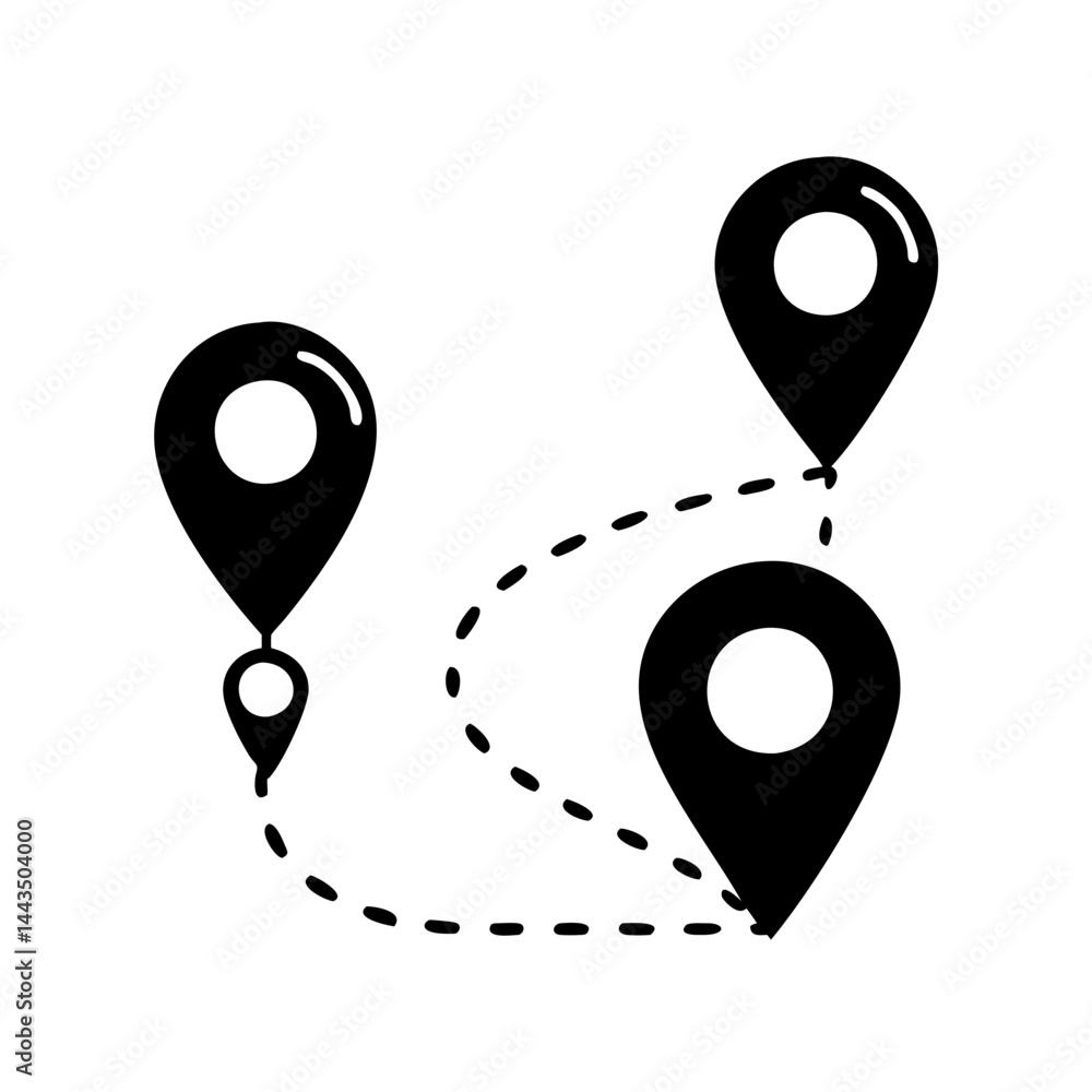 Poster schematic route map featuring multiple interconnected location pin points