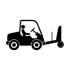 Illustration of a black forklift truck with driver in simple design