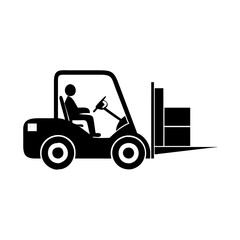 Forklift truck with driver carrying boxes, a symbol of industrial transport
