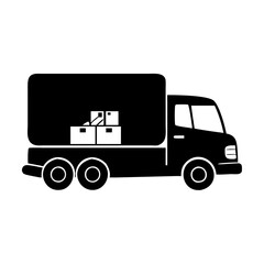 Silhouette of a delivery truck carrying boxes representing moving or shipping