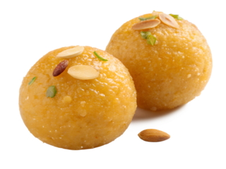Two Delicious Motichoor Laddoos Garnished with Almonds and Pistachios Indian Sweets