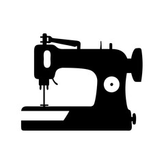 Antique sewing machine illustration in black silhouette on a white background