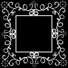 Original and beautiful rectangular frame of white color on a black background
