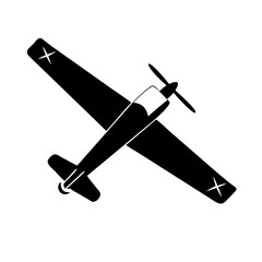 Silhouette of a small propeller plane soaring through the sky