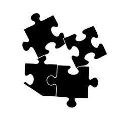 Black puzzle pieces symbolize connections, solutions, and the power of teamwork together