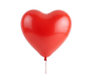 Vibrant Red Heart Shaped Balloon Floating on a Pure White Backdrop, Symbol of Love, Celebration and Affection with a Romantic and Cheerful Ambience