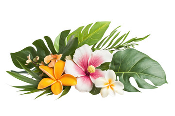 Naklejka premium Tropical flowers and leaves arrangement on transparent background