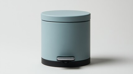 Modern, light blue, compact trash can