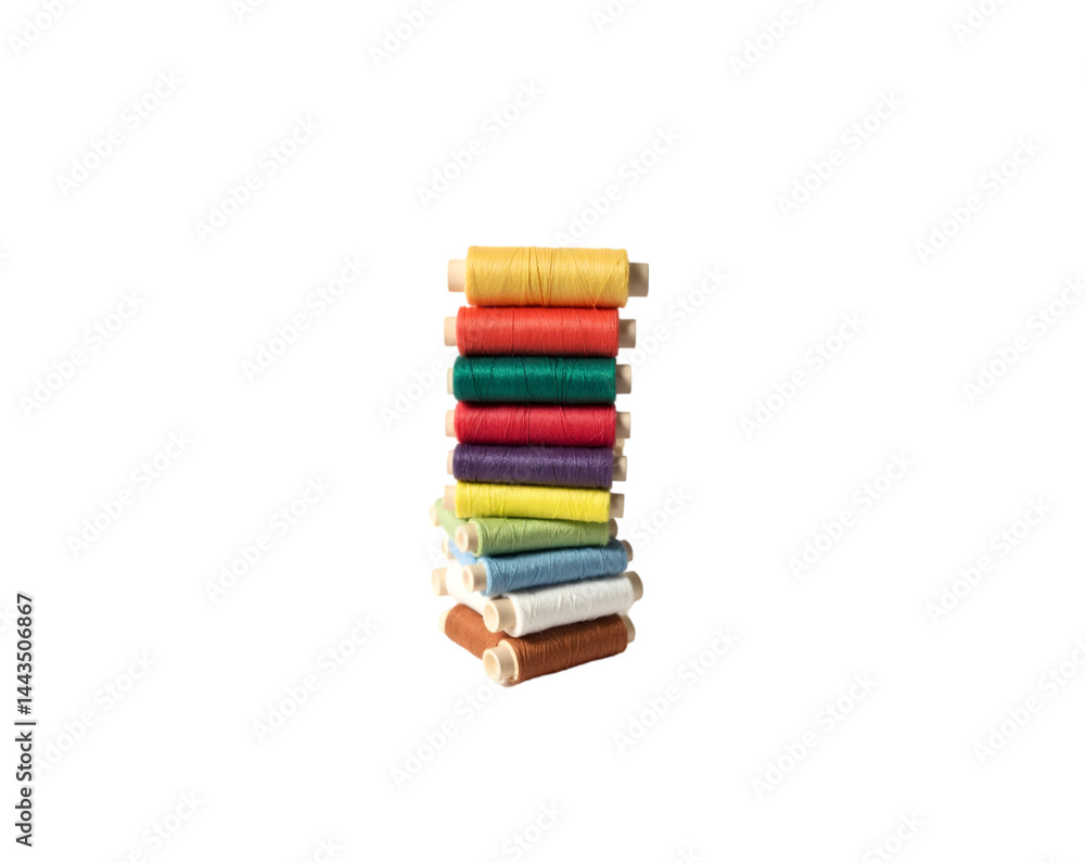 Aufkleber vibrant thread spools stacked neatly, a colorful array of sewing essentials for crafting and textile