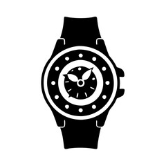 Illustration of a Black Wristwatch with Analog Display and Round Face