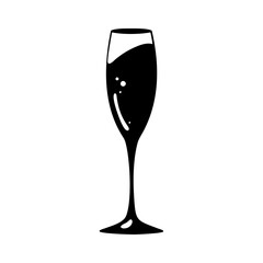 Elegant black and white silhouette of a glass filled with bubbly drink