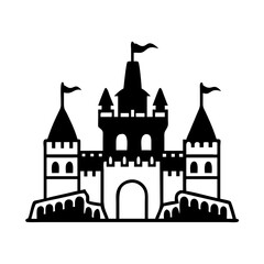 Obraz premium Silhouette of a Majestic Fairy Tale Castle with Flags Flying High