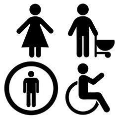 Public Facility and Accessibility Icons in Bold Black Silhouette Style