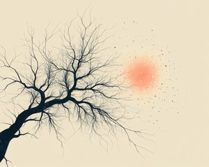 Fototapeta premium A neuron illustrated in simple lines and soft gradients, surrounded by light connections, set against a minimalist, muted background with copyspace 