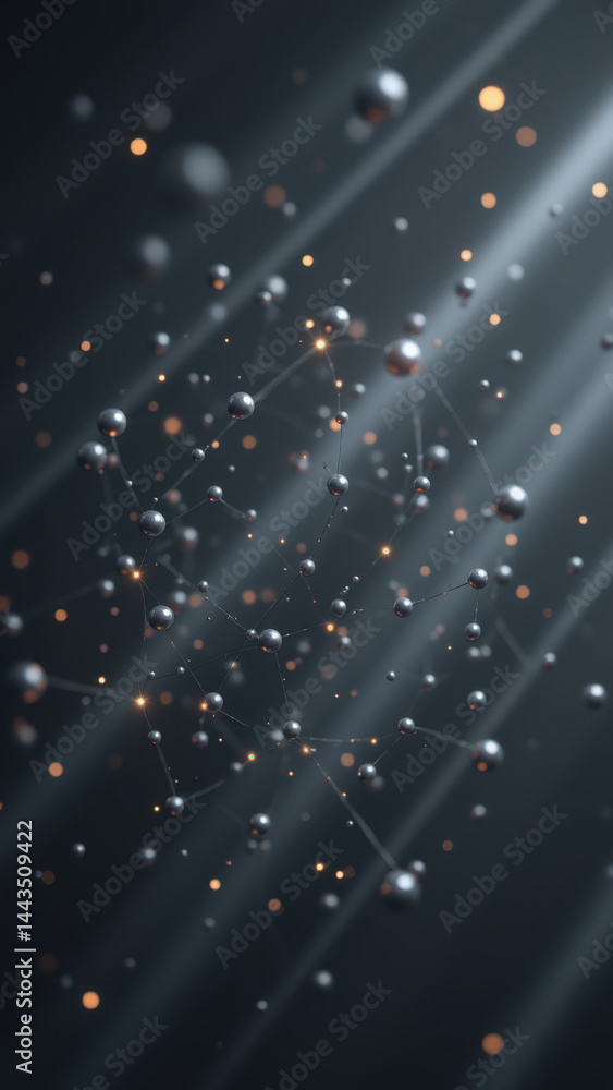 Poster the image features an artistic representation of atoms, where they are connected like a network agai